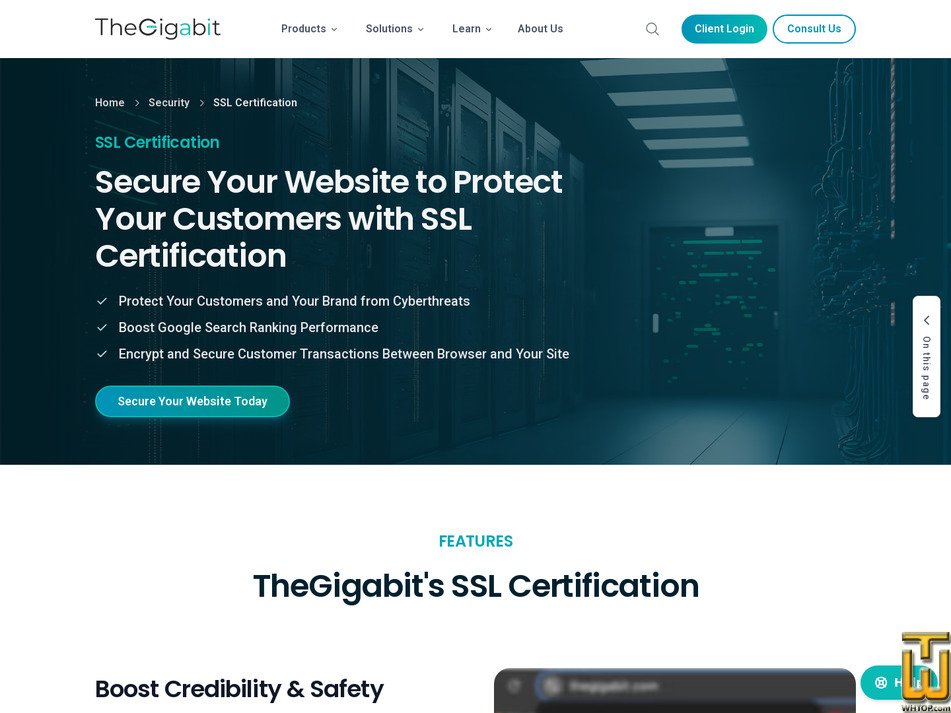 Taken on 21 July, 2026 screenshot of POSITIVE SSL from thegigabit.com