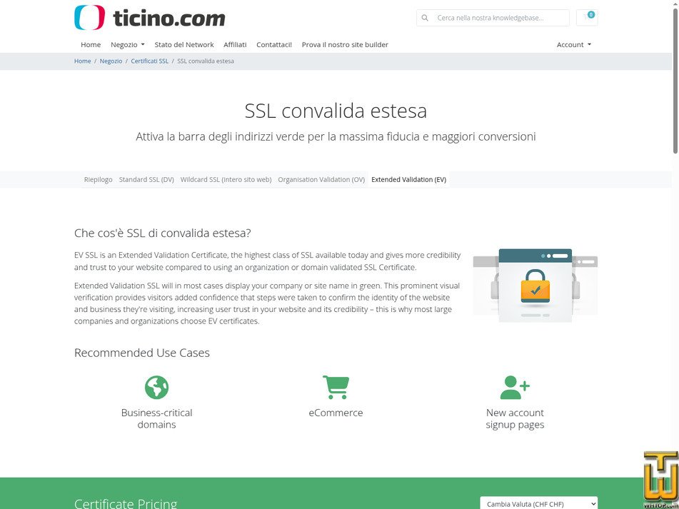 screenshot of DigiCert Secure Site Pro with EV from ticino.com