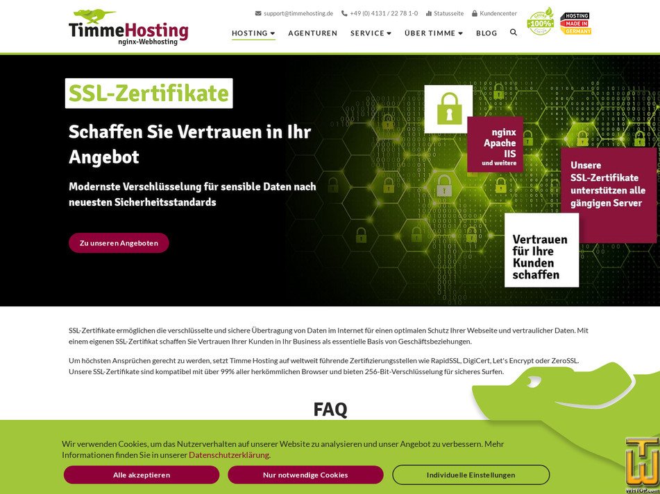 Taken on 10 April, 2026 screenshot of Timme SSL DV from timmehosting.de