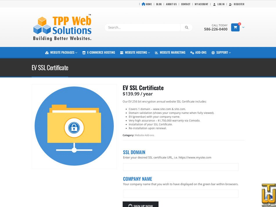 screenshot of EV SSL Certificate from tppwebsolutions.com