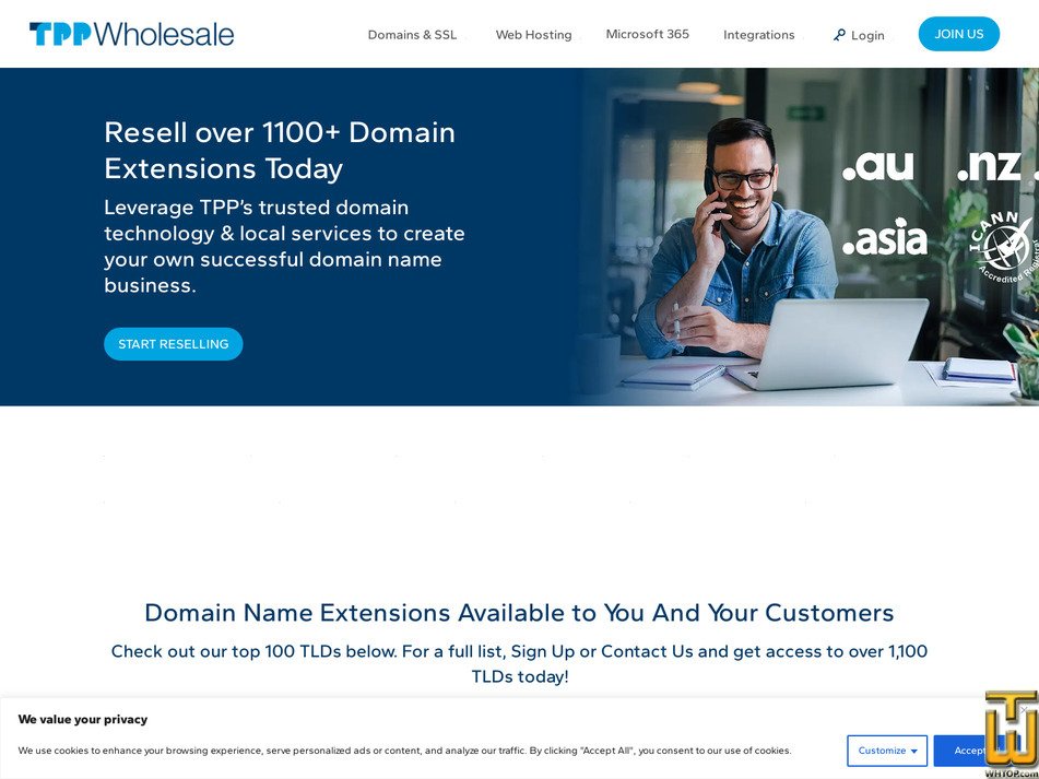 screenshot of .COM from tppwholesale.com.au