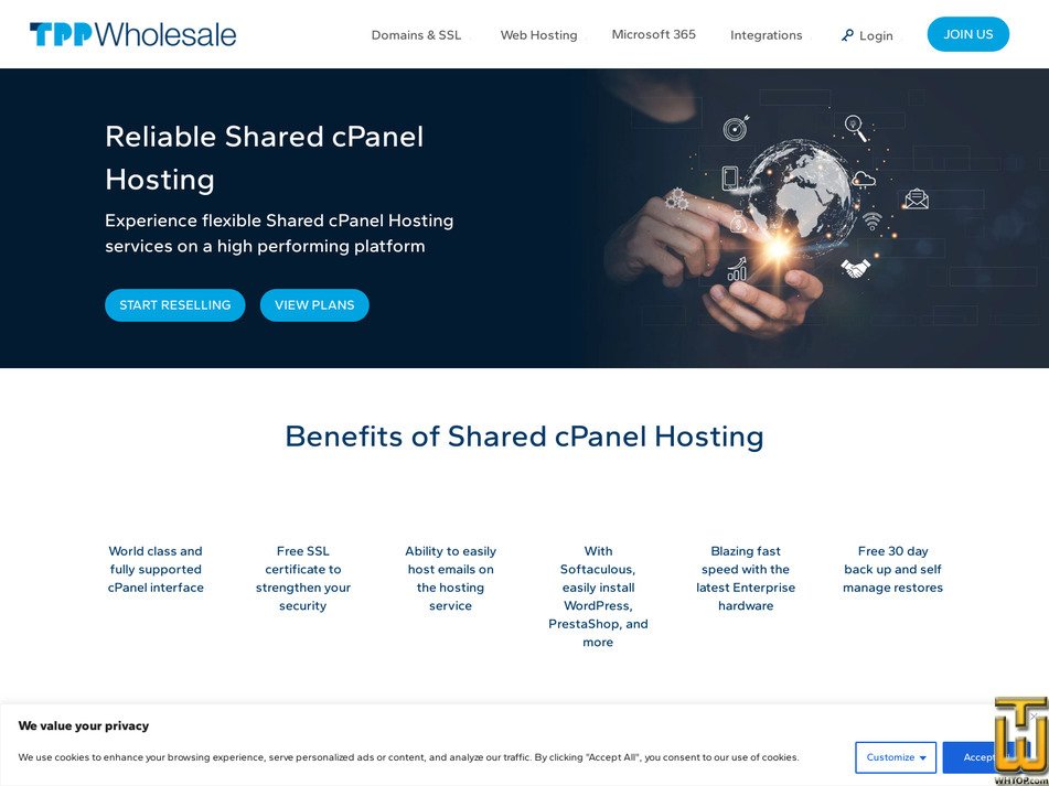 screenshot of Shared cPanel Advanced from tppwholesale.com.au