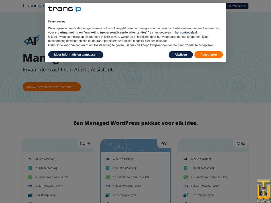 screenshot of Wordpress Max Managed from transip.nl