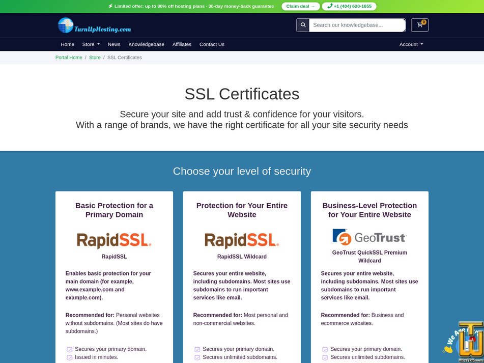 screenshot of RapidSSL from turnuphosting.com