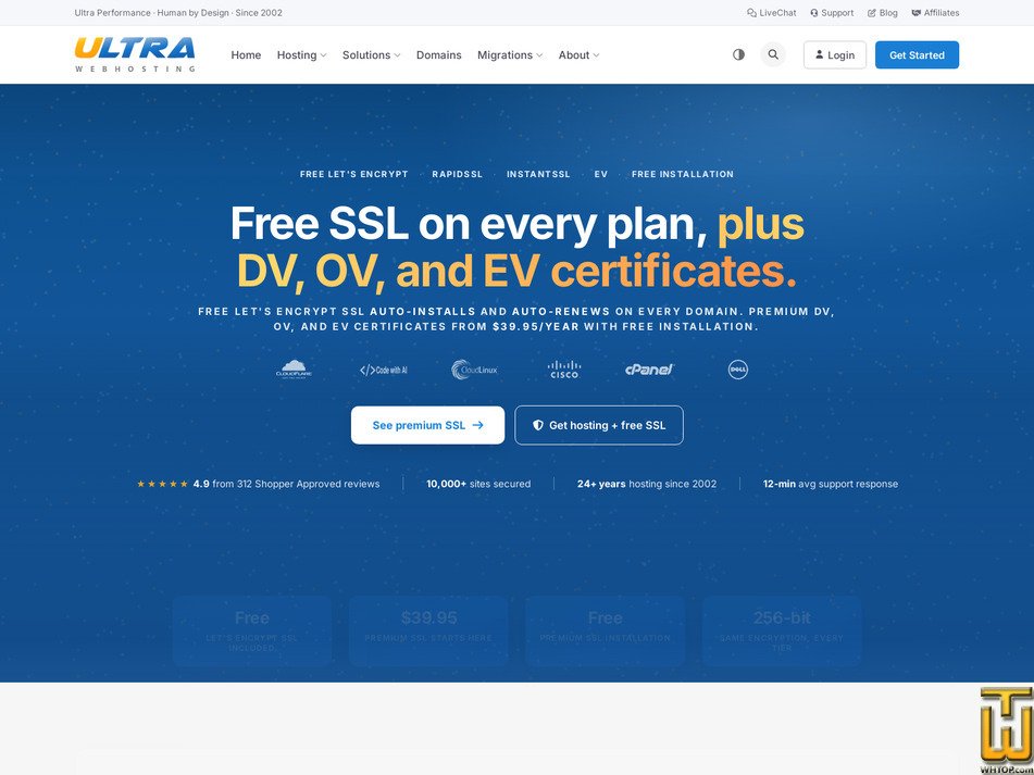screenshot of EV SSL from ultrawebhosting.com