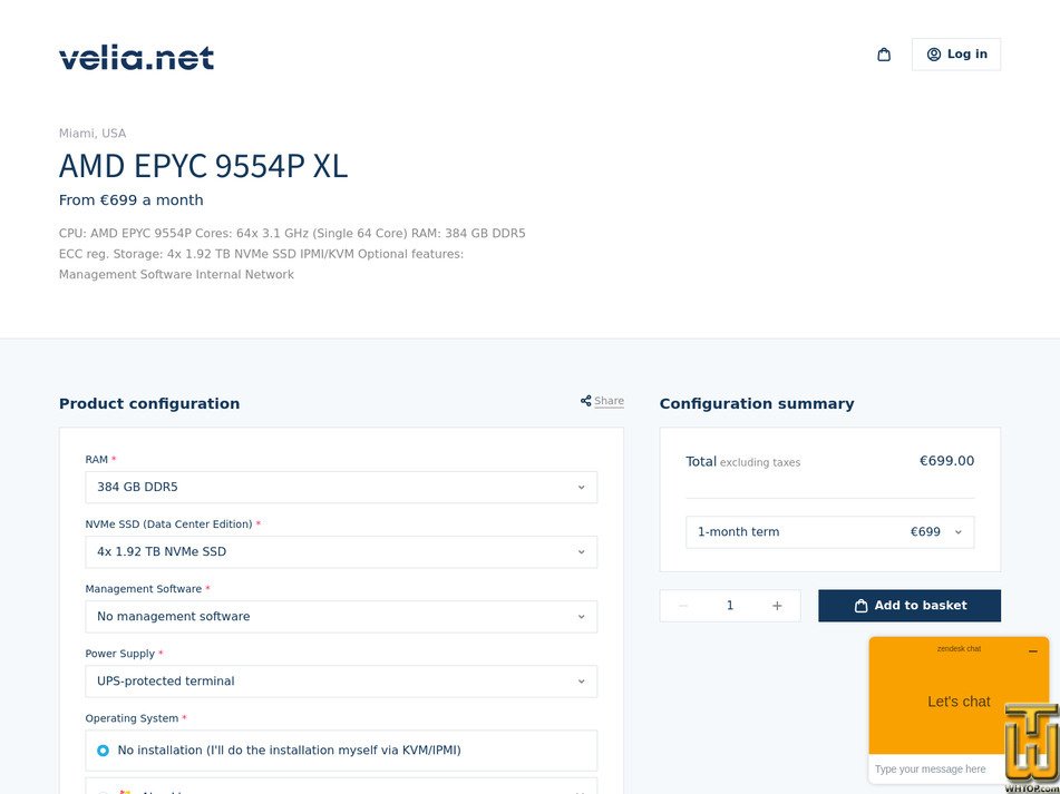 Taken on 7 October, 2026 screenshot of AMD EPYC 9554P XL from velia.net