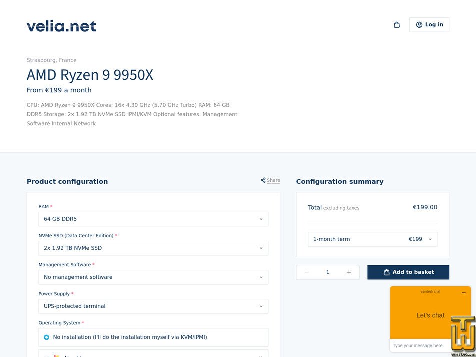 screenshot of AMD Ryzen 9 9950X - Strasbourg / Frankfurt from velia.net