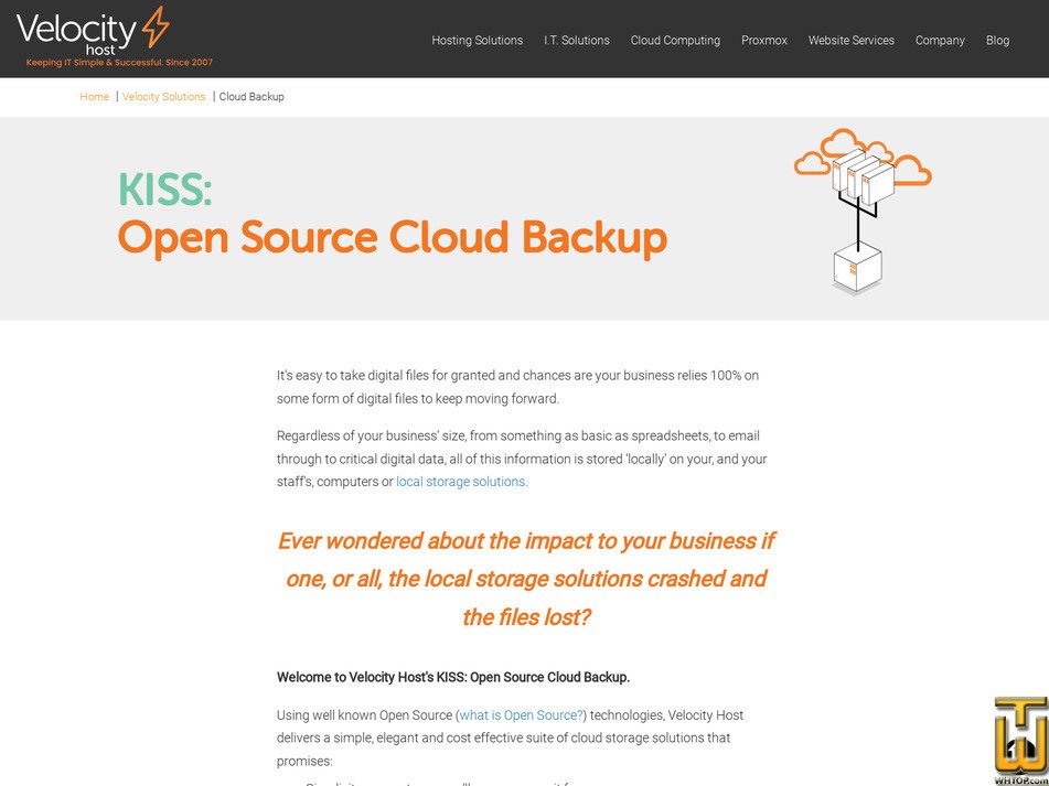 screenshot of KISS Cloud Backup 10+ TB from velocityhost.com.au