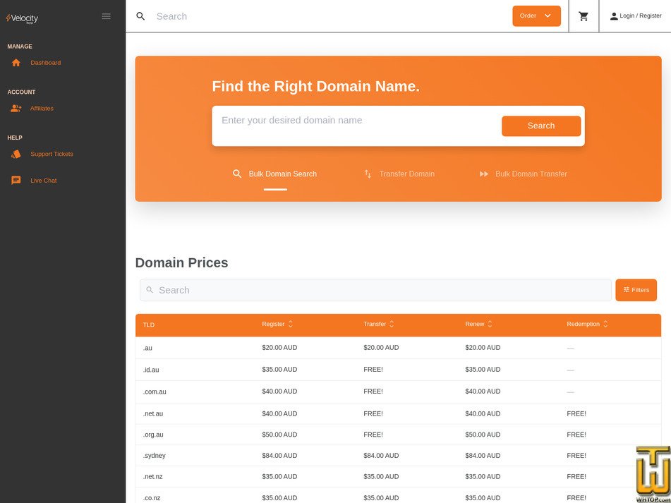 screenshot of .com from velocityhost.com.au