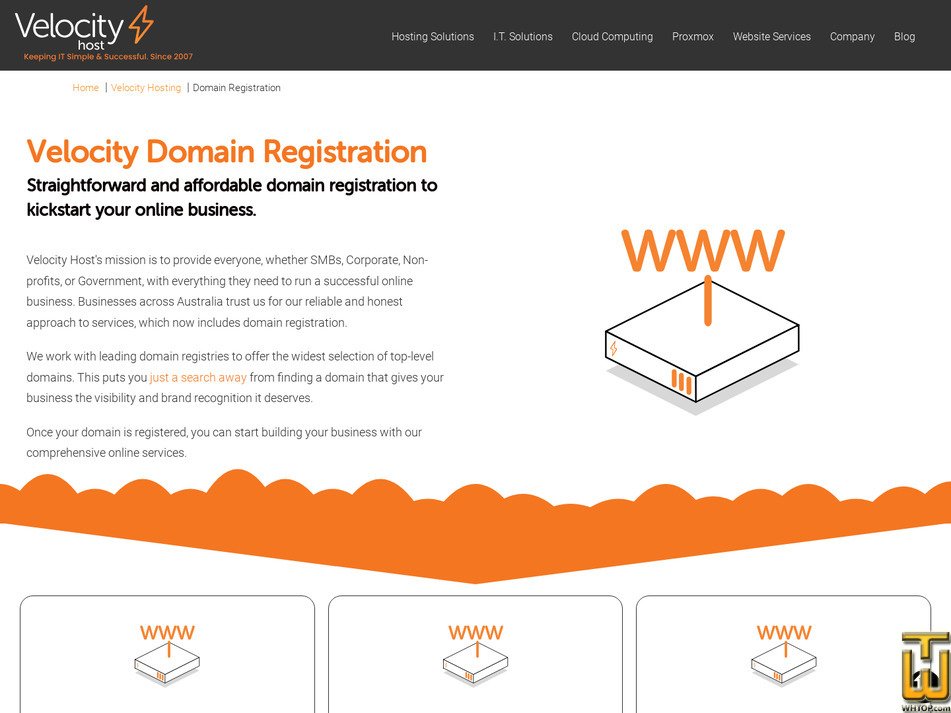 screenshot of Domain Registration from velocityhost.com.au