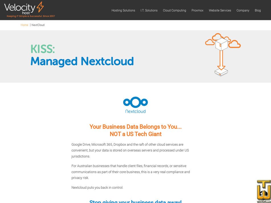 Taken on 10 August, 2026 screenshot of Nextcloud — BYO Email from velocityhost.com.au