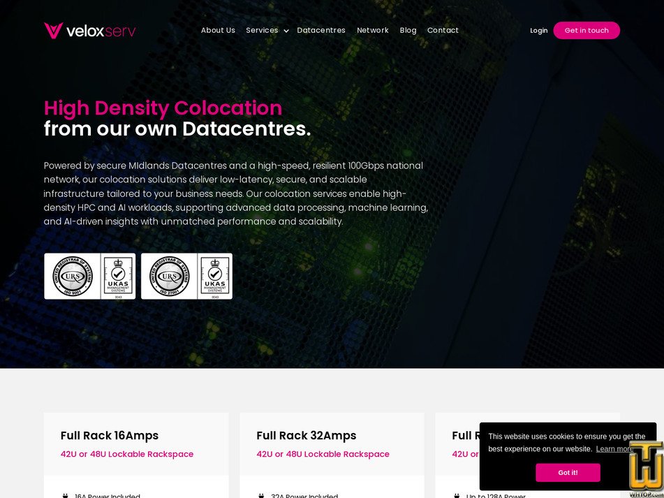 Taken on 22 May, 2026 screenshot of High Density Colocation from veloxserv.co.uk