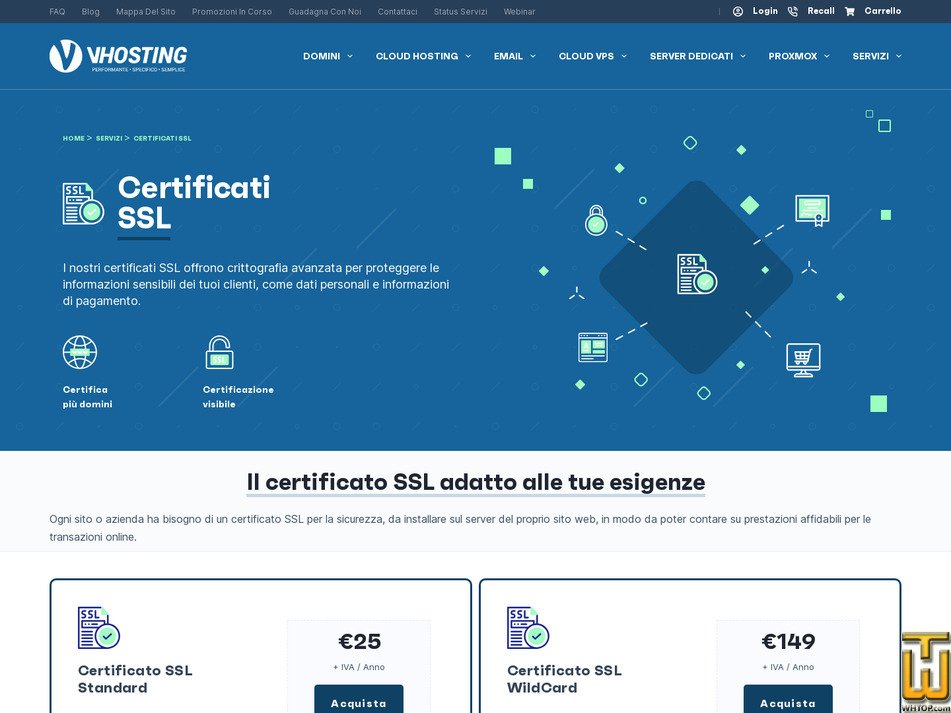 screenshot di SSL Standard Certificate a partire dal vhosting.com