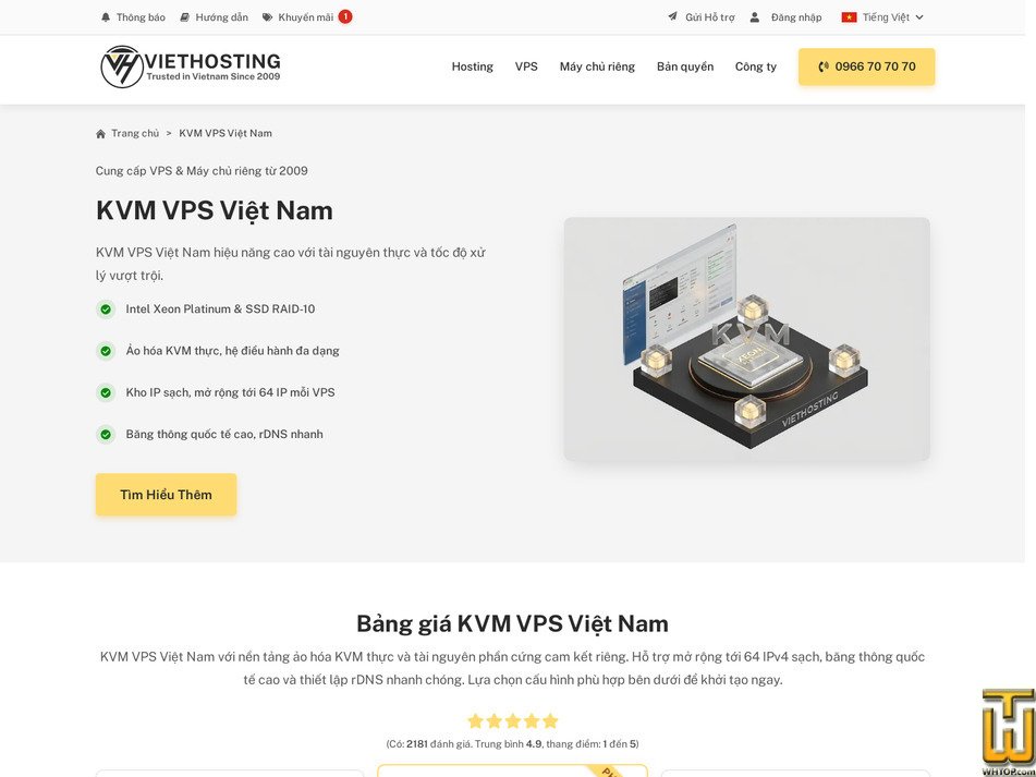 Taken on 19 March, 2026 screenshot of KVM VPS 03 from viethosting.com
