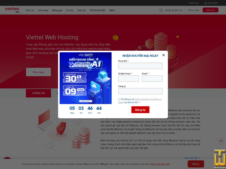 Taken on 20 April, 2026 screenshot of HostPro 03 from viettelidc.com.vn