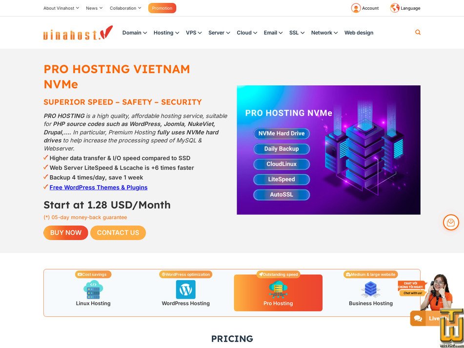 Taken on 20 April, 2026 screenshot of ProH2 from vinahost.vn