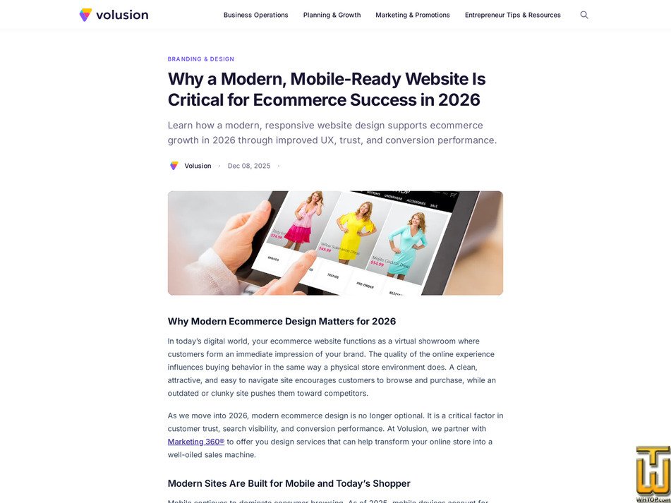 screenshot of Website Redesign from volusion.com