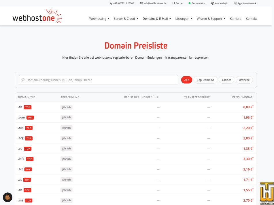 Taken on 17 September, 2026 screenshot of .COM from webhostone.de