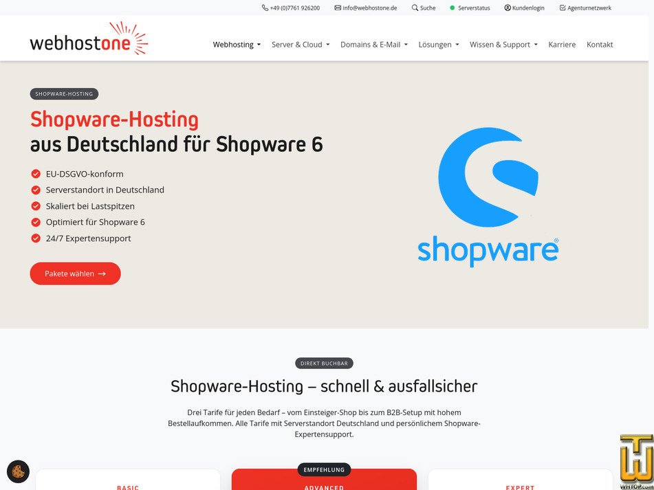screenshot of Shopware Basic from webhostone.de