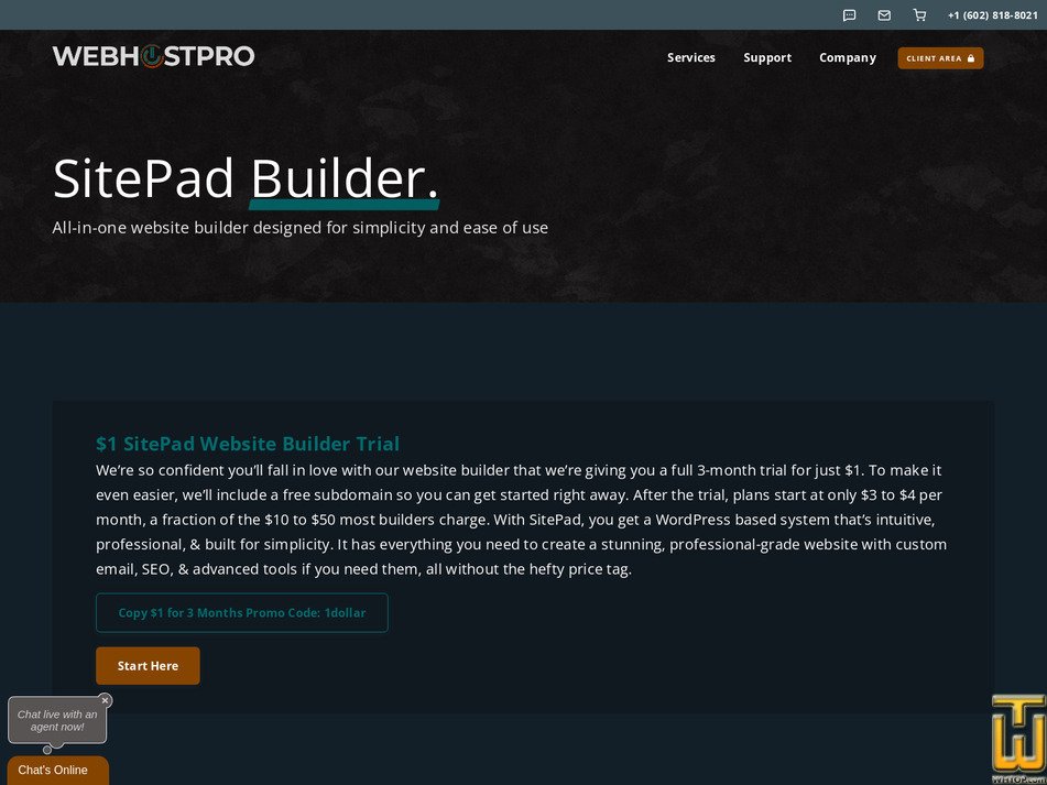 screenshot of SitePad Plus from webhostpro.com