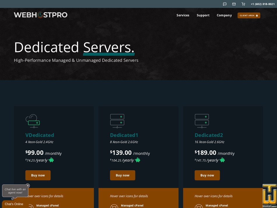 screenshot of Unmanaged Xeon-Gold 16C 2.6GHz 48GB from webhostpro.com