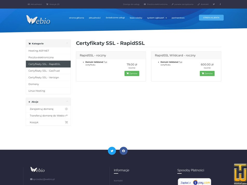 Taken on 11 September, 2026 screenshot of RapidSSL Wildcard - roczny from webio.pl