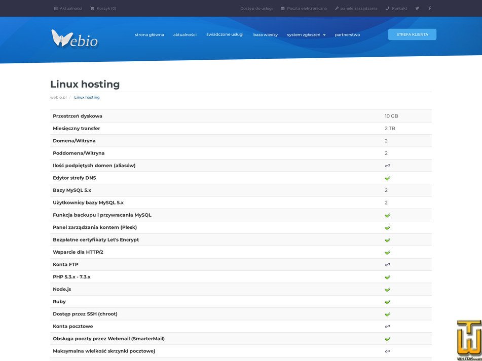 screenshot of Linux hosting from webio.pl