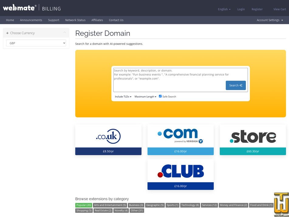 Taken on 14 July, 2026 screenshot of .COM from webmate.me