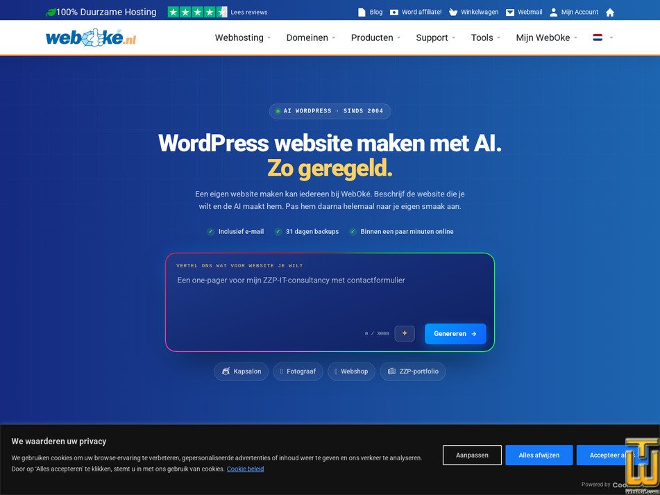 Taken on 12 August, 2026 screenshot of AI Wordpress Two from weboke.nl