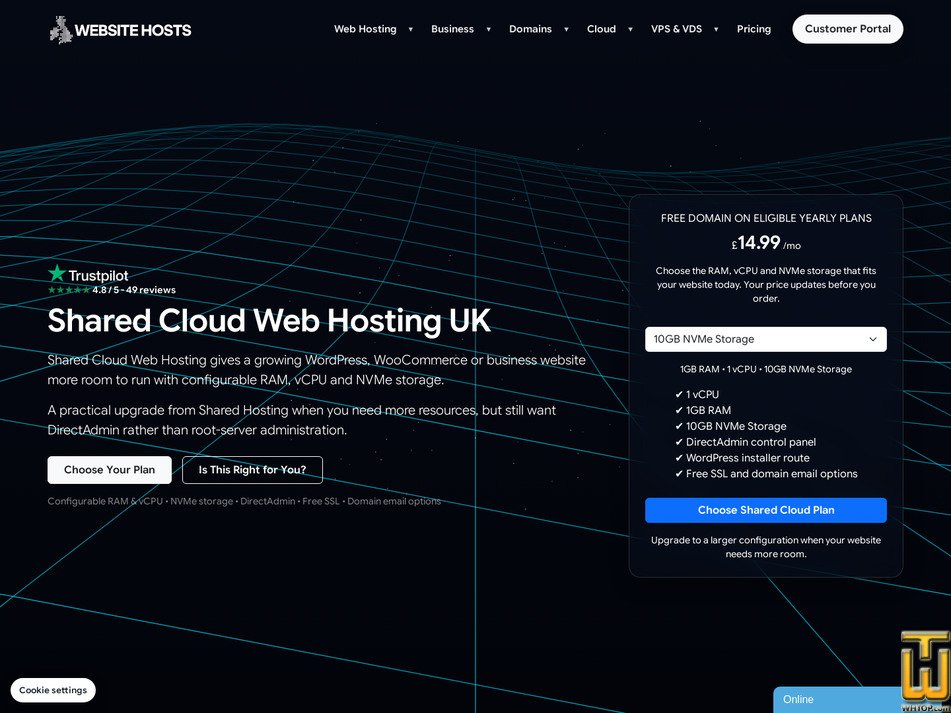 Taken on 17 July, 2026 screenshot of Shared Cloud Web Hosting UK (1) from websitehosts.uk