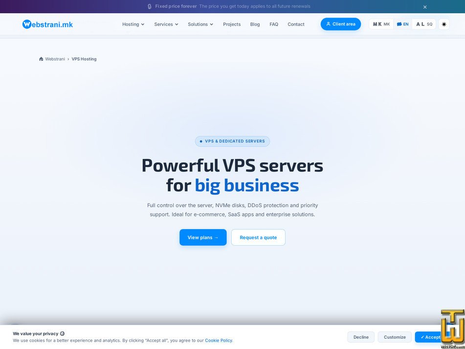 Taken on 31 July, 2026 screenshot of VPS Start from webstrani.mk
