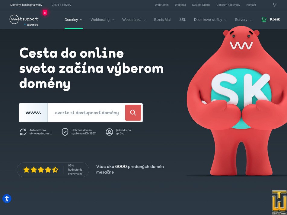 screenshot of .com from websupport.sk