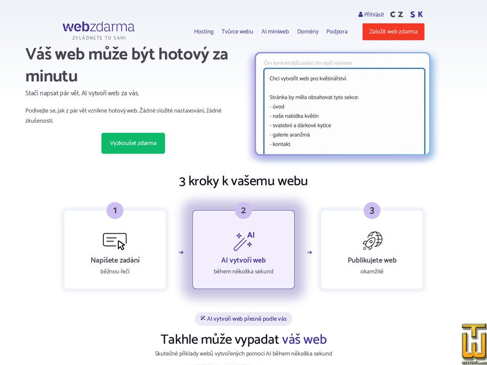 Taken on 25 May, 2026 screenshot of AI miniweb from webzdarma.cz