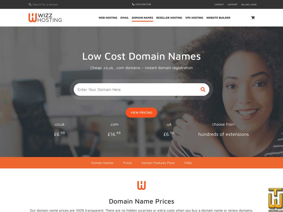 screenshot of .com from wizzhosting.co.uk