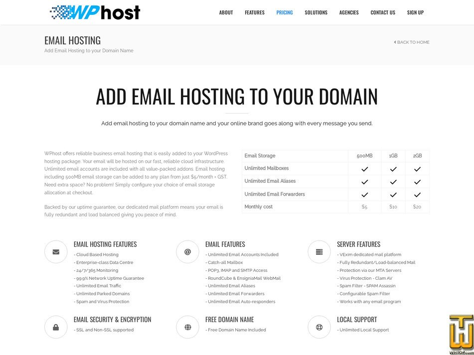 Taken on 25 September, 2026 screenshot of Email Hosting 500MB from wphost.nz