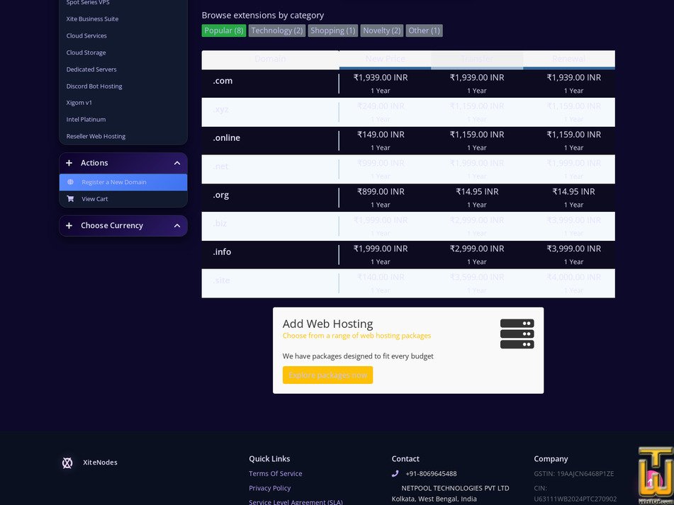 Taken on 7 May, 2026 screenshot of .com from xitenodes.com