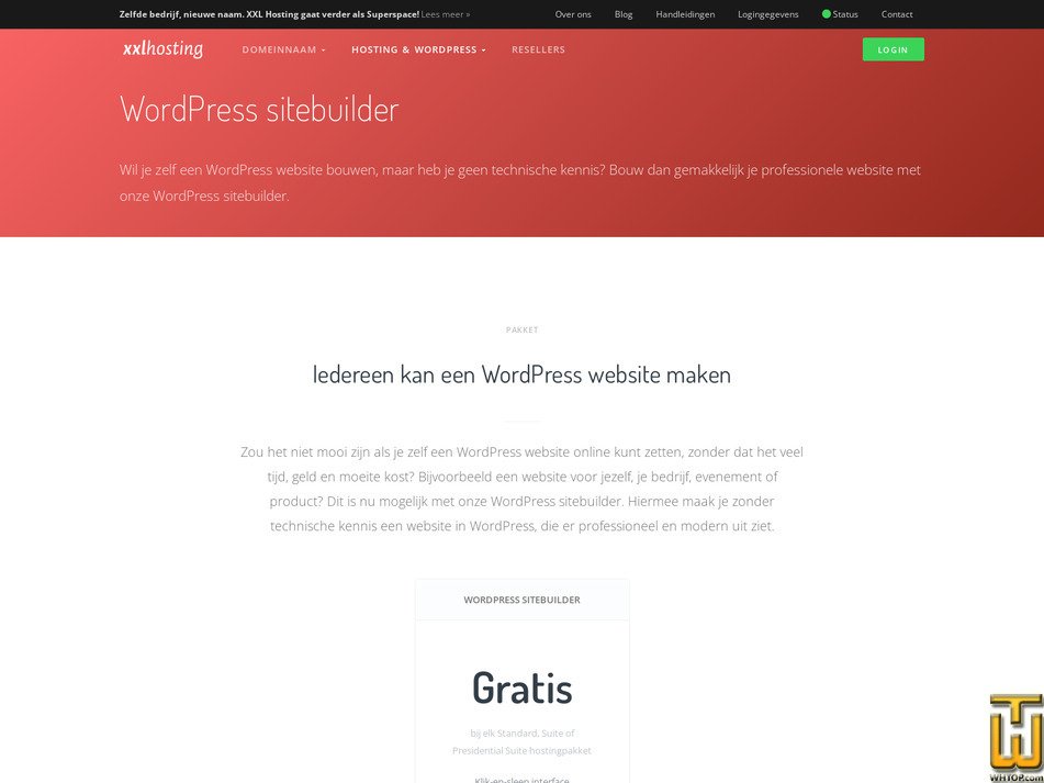 screenshot of WordPress sitebuilder from xxlhosting.nl