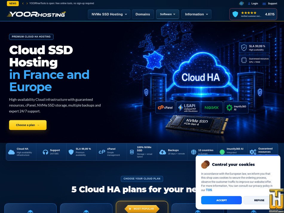 Taken on 18 August, 2026 screenshot of HA Cloud SSD hosting with cPanel in Europe - HA3 from yoorhosting.com
