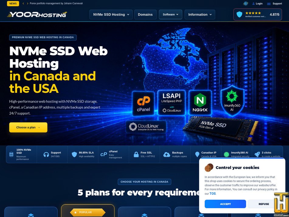 Taken on 18 August, 2026 screenshot of 100% NVMe SSD web hosting in Canada USA - MAC2 from yoorhosting.com