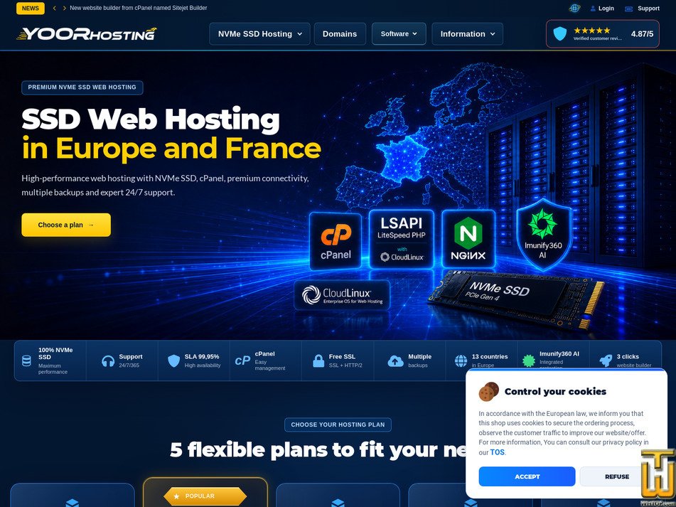 Taken on 18 August, 2026 screenshot of 100% NVMe SSD web hosting in Europe, France - EURO4 from yoorhosting.com