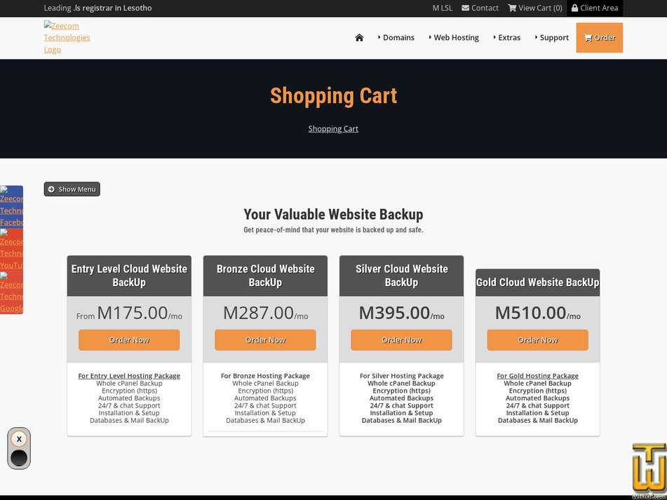 Taken on 10 September, 2026 screenshot of Bronze Cloud Website BackUp from zeecom.co.ls