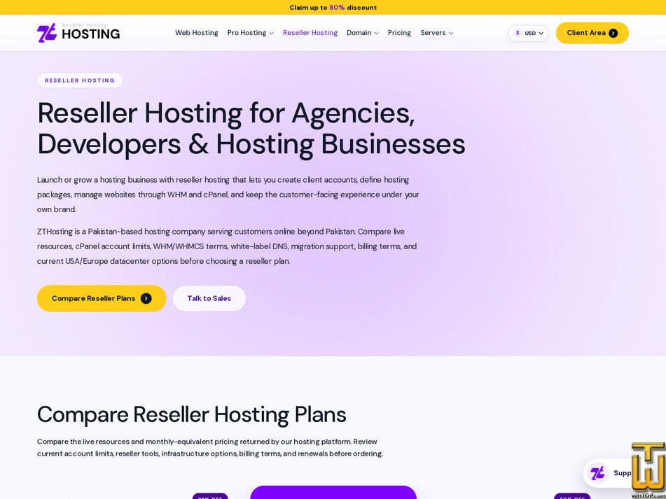Taken on 29 September, 2026 screenshot of Launch Reseller from zthosting.com