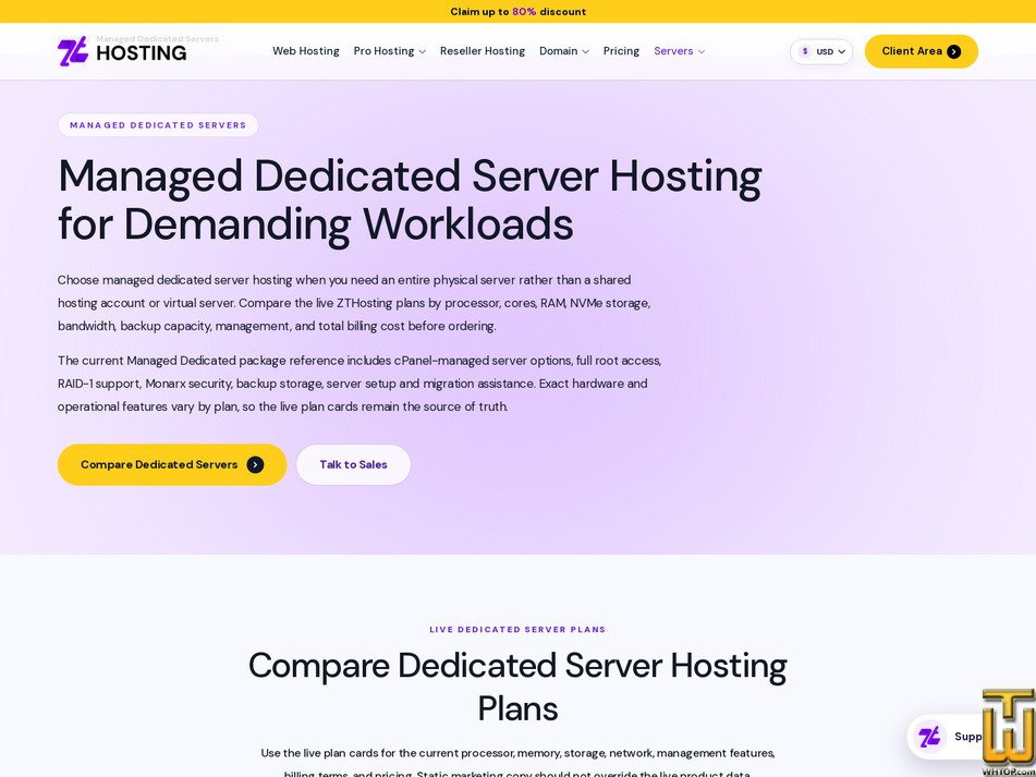 Taken on 29 September, 2026 screenshot of Managed Dedicated 2 from zthosting.com