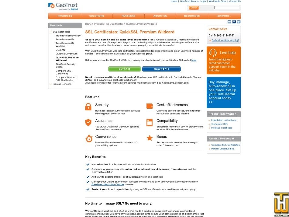 screenshot of QuickSSL® Premium Wildcard from geotrust.com