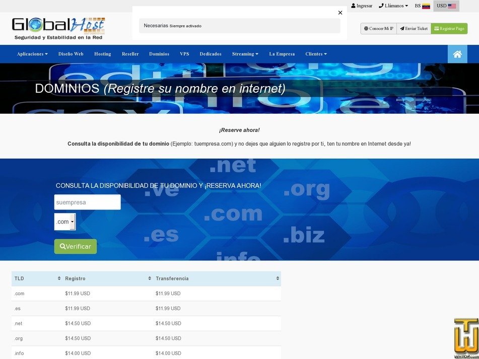 Taken on 27 May, 2020 screenshot of .com from globalhost.com.ve