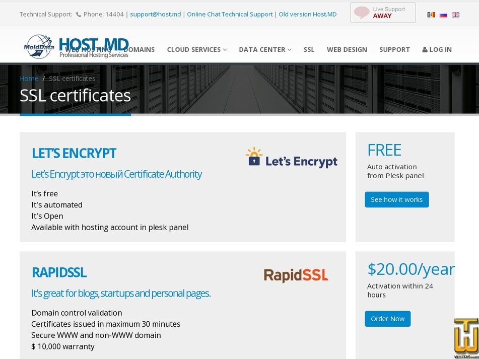 screenshot of RapidSSL from host.md