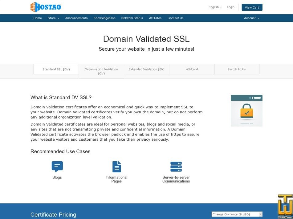 Taken on 3 May, 2020 screenshot of RapidSSL from hostao.com