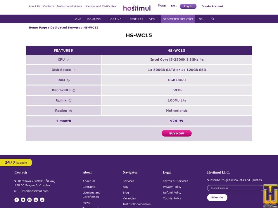 screenshot of HS-WC15 from hostimul.com