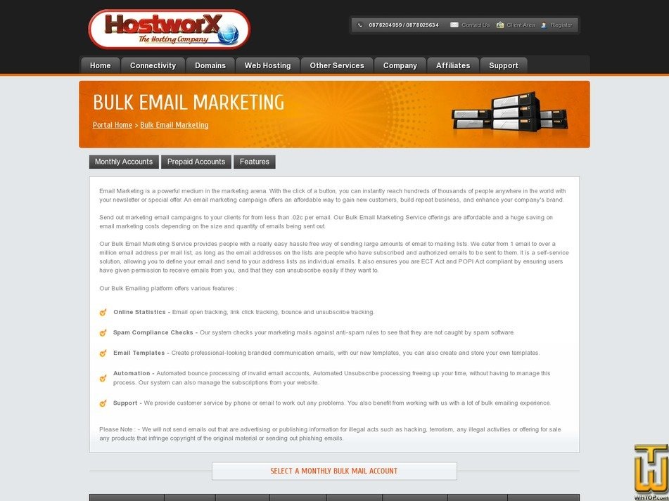 Taken on 28 May, 2020 screenshot of BulkEmail Platform from hostworx.co.za