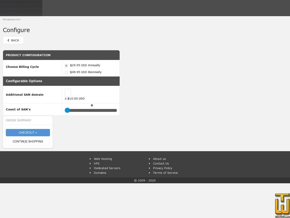screenshot of Sectigo PositiveSSL Multi-Domain from hostzealot.com